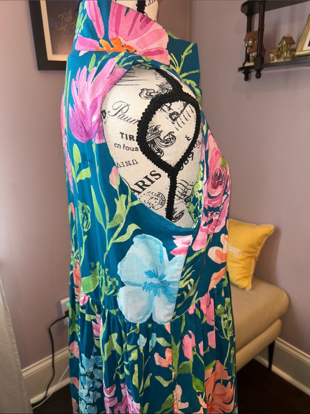 Holly Shae Samantha Dress Floral Sleeveless Maxi with Pink & Green Blooms - Picture 4 of 8